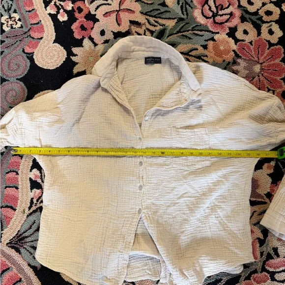 White Fox Beige Gauze Button Down Shirt Oversized Cotton Blouse Size M/L - Picture 5 of 6